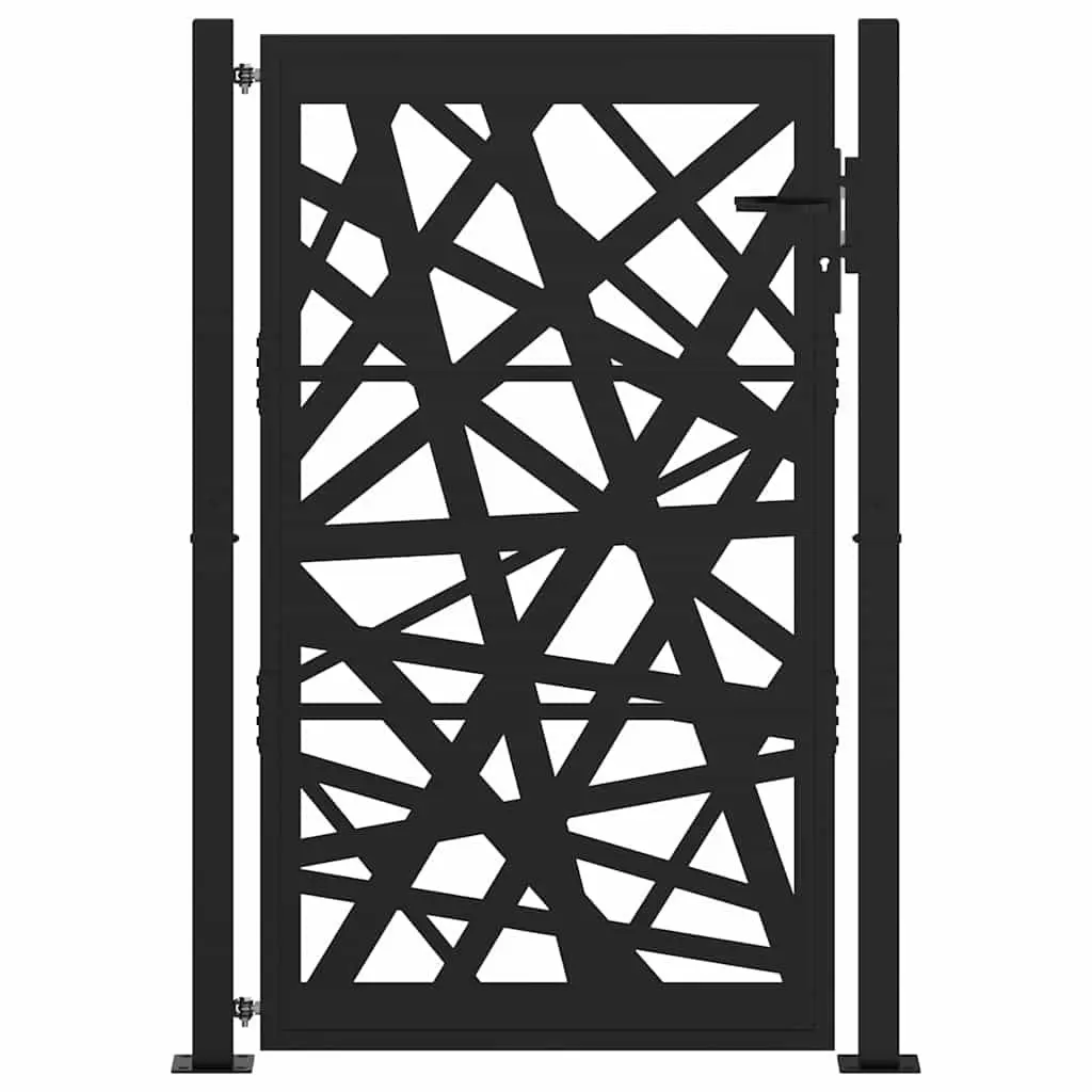 Garden Gate Black 100x150cm Steel Laser-Cut Design Lockable Entrance Patio Fence