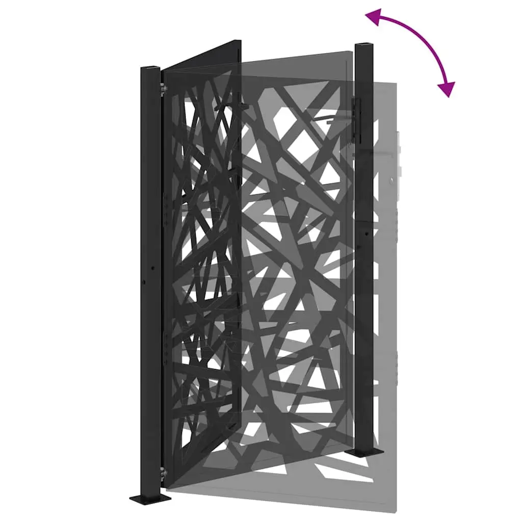 Garden Gate Black 100x150cm Steel Laser-Cut Design Lockable Entrance Patio Fence