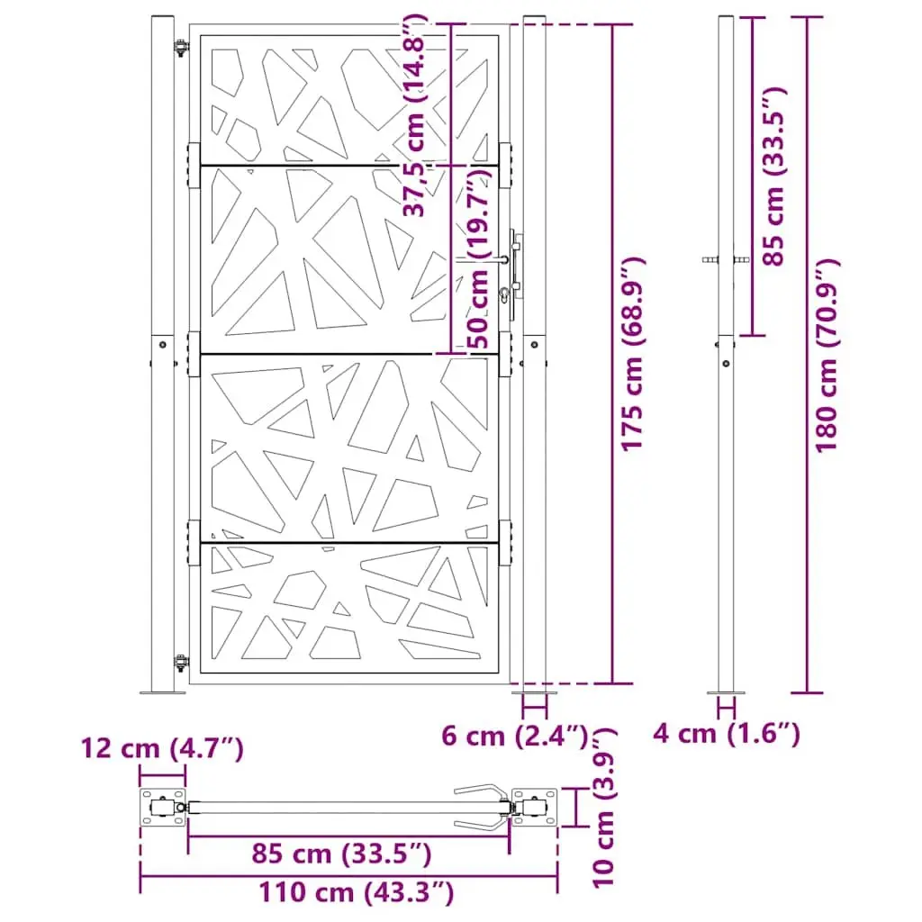 Garden Gate Black 100x175 cm Steel Light Design Outdoor Entrance Fence Gate