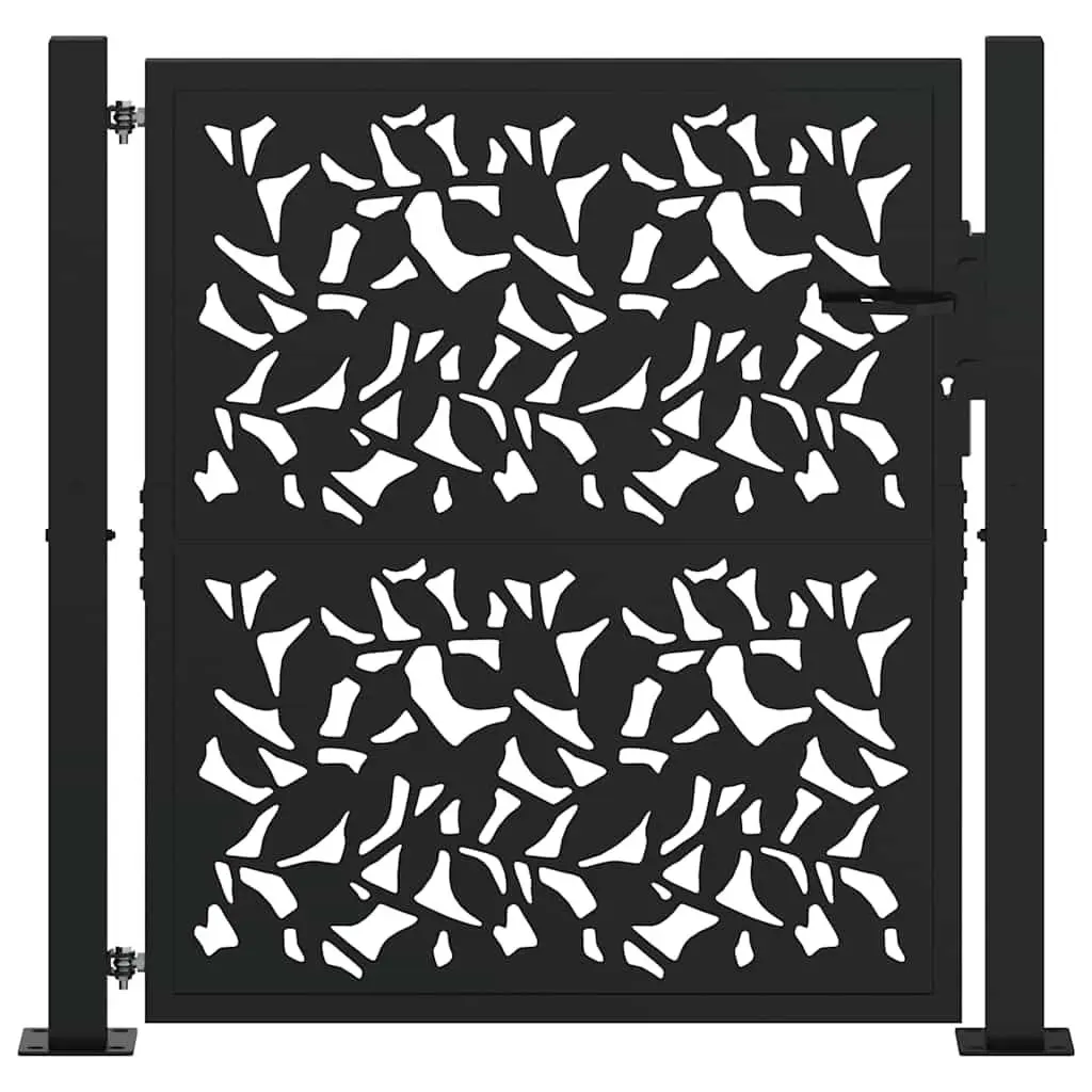 Garden Gate Black 100x100 cm Steel Laser-Cut Design Lockable Entrance Patio