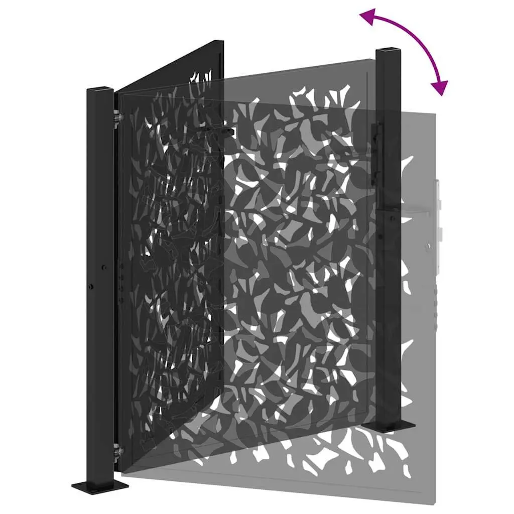 Garden Gate Black 100x100 cm Steel Laser-Cut Design Lockable Entrance Patio