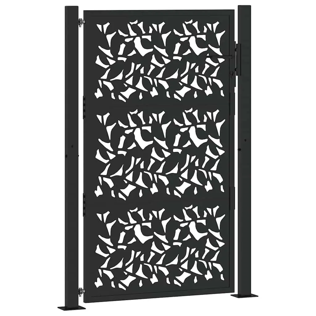 100x150 cm Black Steel Garden Gate with Leaf Pattern