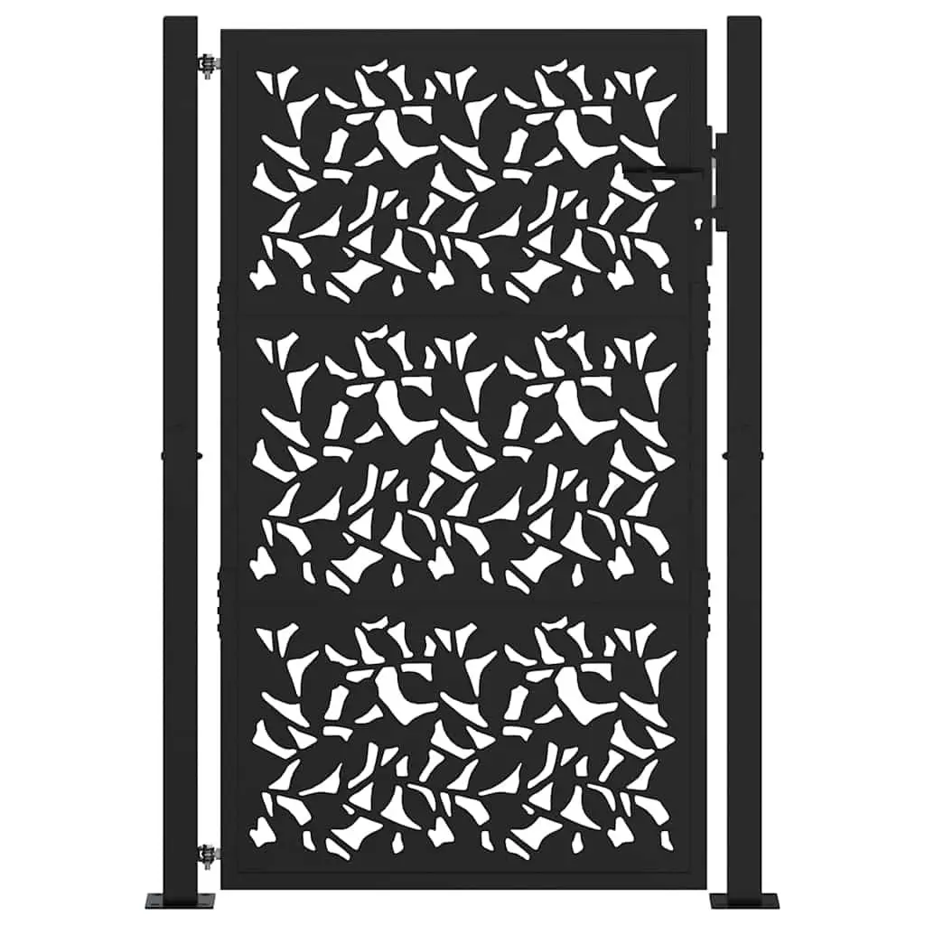 100x150 cm Black Steel Garden Gate with Leaf Pattern
