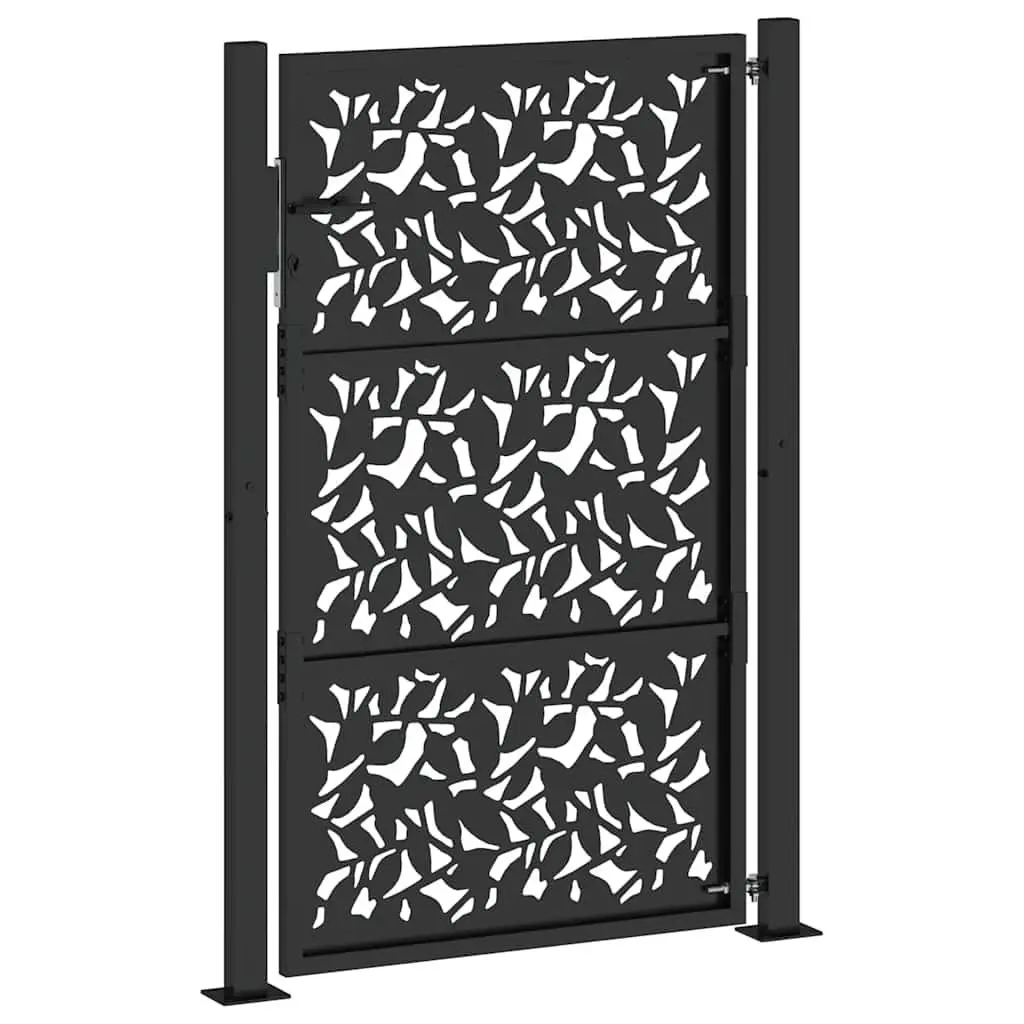 100x150 cm Black Steel Garden Gate with Leaf Pattern