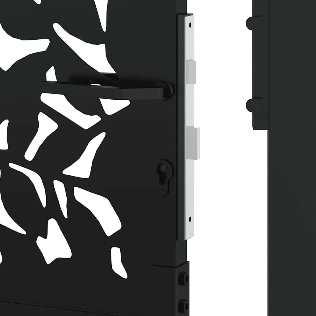 100x150 cm Black Steel Garden Gate with Leaf Pattern