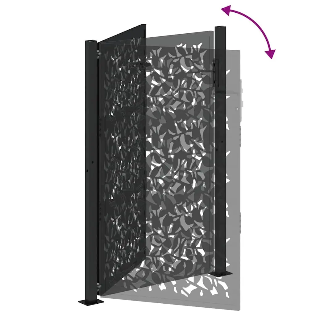 100x150 cm Black Steel Garden Gate with Leaf Pattern