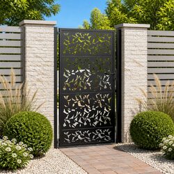 Garden Gate Specifications: Black Steel Laser-Cut 100x175cm