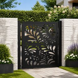 100x100 cm Lockable Steel Garden Gate - Black with Wave Design