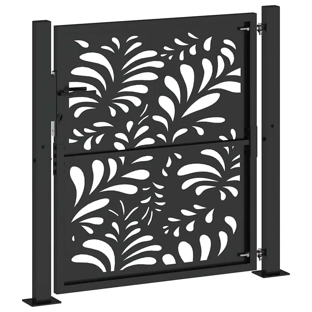 Garden Gate Black 100x100 cm Steel Wave Design Lockable Outdoor Entrance Patio