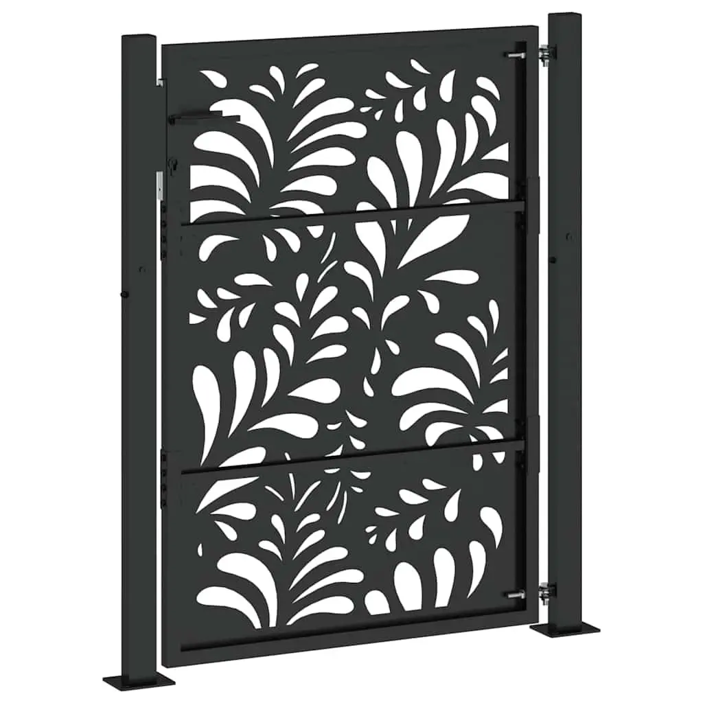 Garden Gate Black 100x125 cm Steel Wave Design Laser Cut Security Entrance