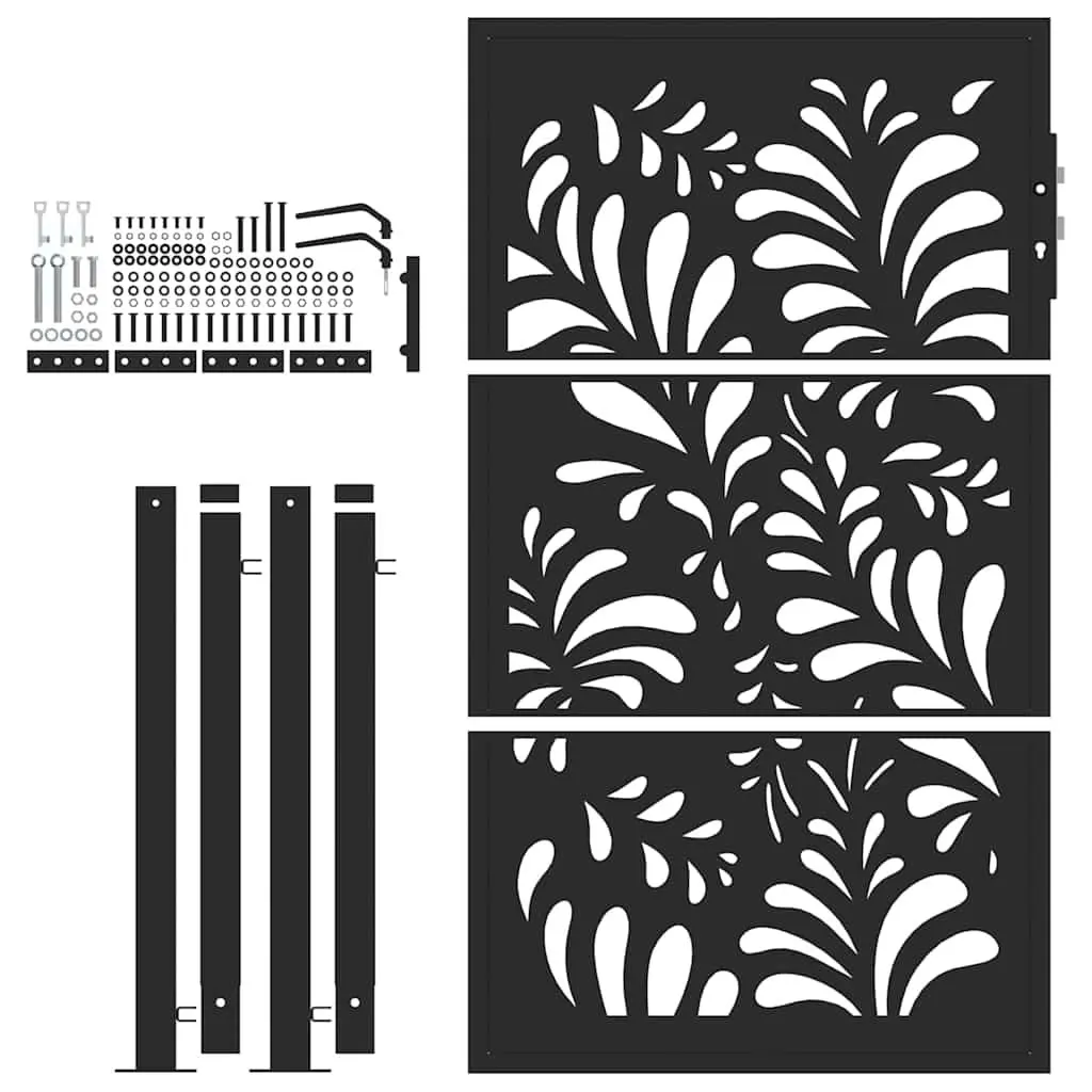 Garden Gate Black 100x150 cm Steel Wave Design Laser-Cut Outdoor Fence Entry