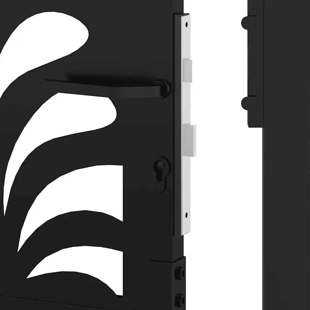 Garden Gate Black 100x150 cm Steel Wave Design Laser-Cut Outdoor Fence Entry
