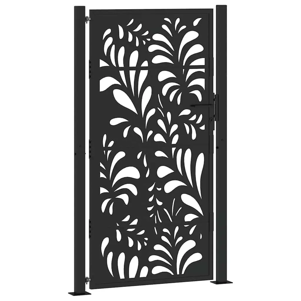 Garden Gate Black 100x175 cm Steel Wave Design Outdoor Patio Fence Entry