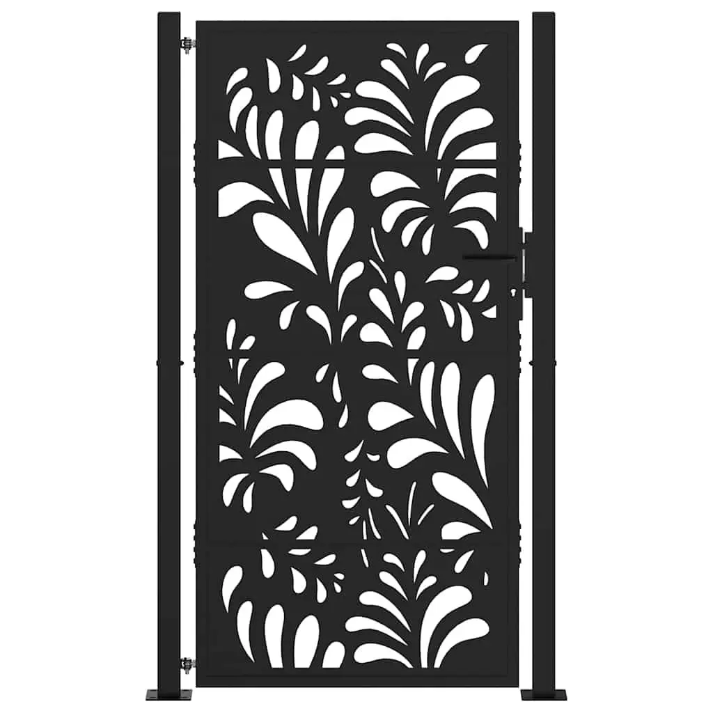 Garden Gate Black 100x175 cm Steel Wave Design Outdoor Patio Fence Entry