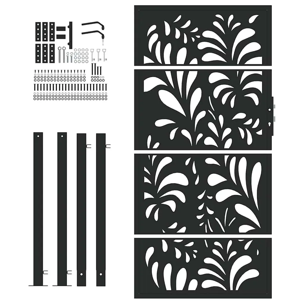 Garden Gate Black 100x175 cm Steel Wave Design Outdoor Patio Fence Entry