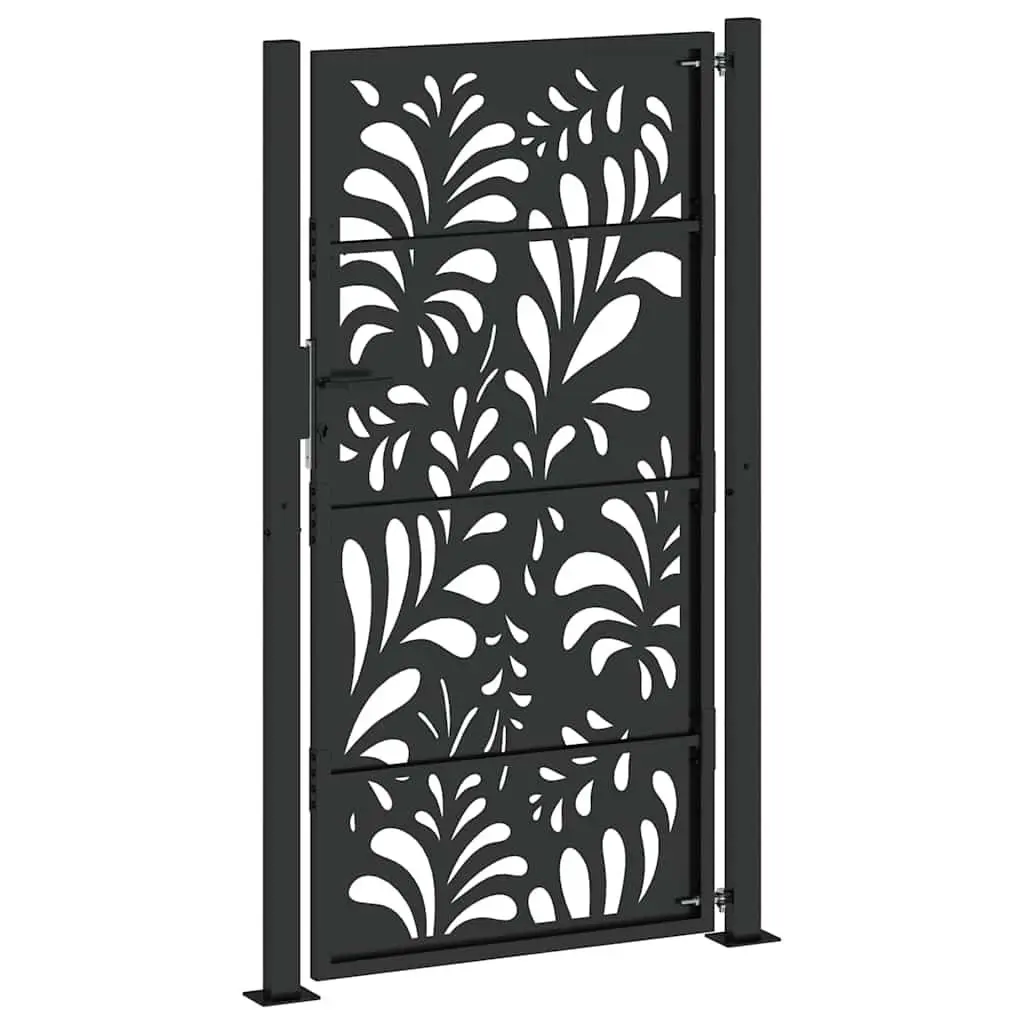 Garden Gate Black 100x175 cm Steel Wave Design Outdoor Patio Fence Entry