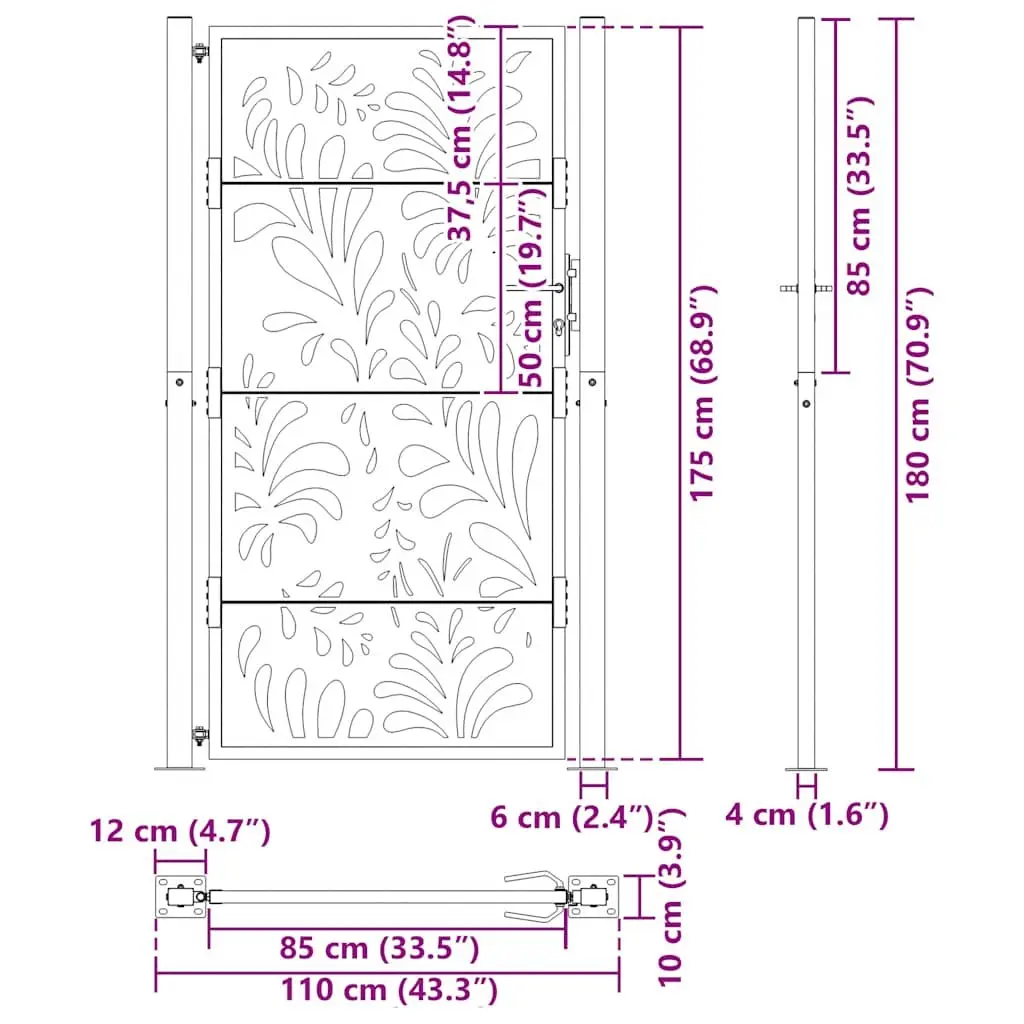 Garden Gate Black 100x175 cm Steel Wave Design Outdoor Patio Fence Entry