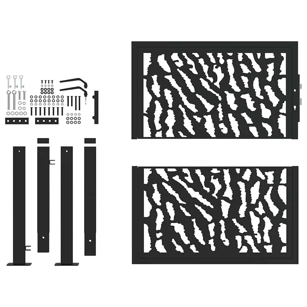 Garden Gate Black 100x100 cm Steel Laser-Cut Design Outdoor Entrance Patio Fence