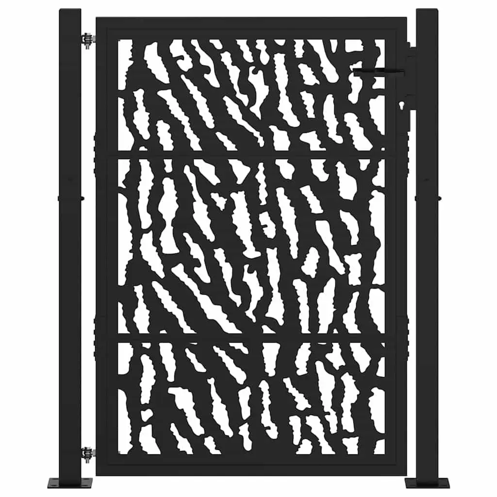 Garden Gate Black 100x125 cm Steel Laser-Cut Design Outdoor Fence Entry Lockable