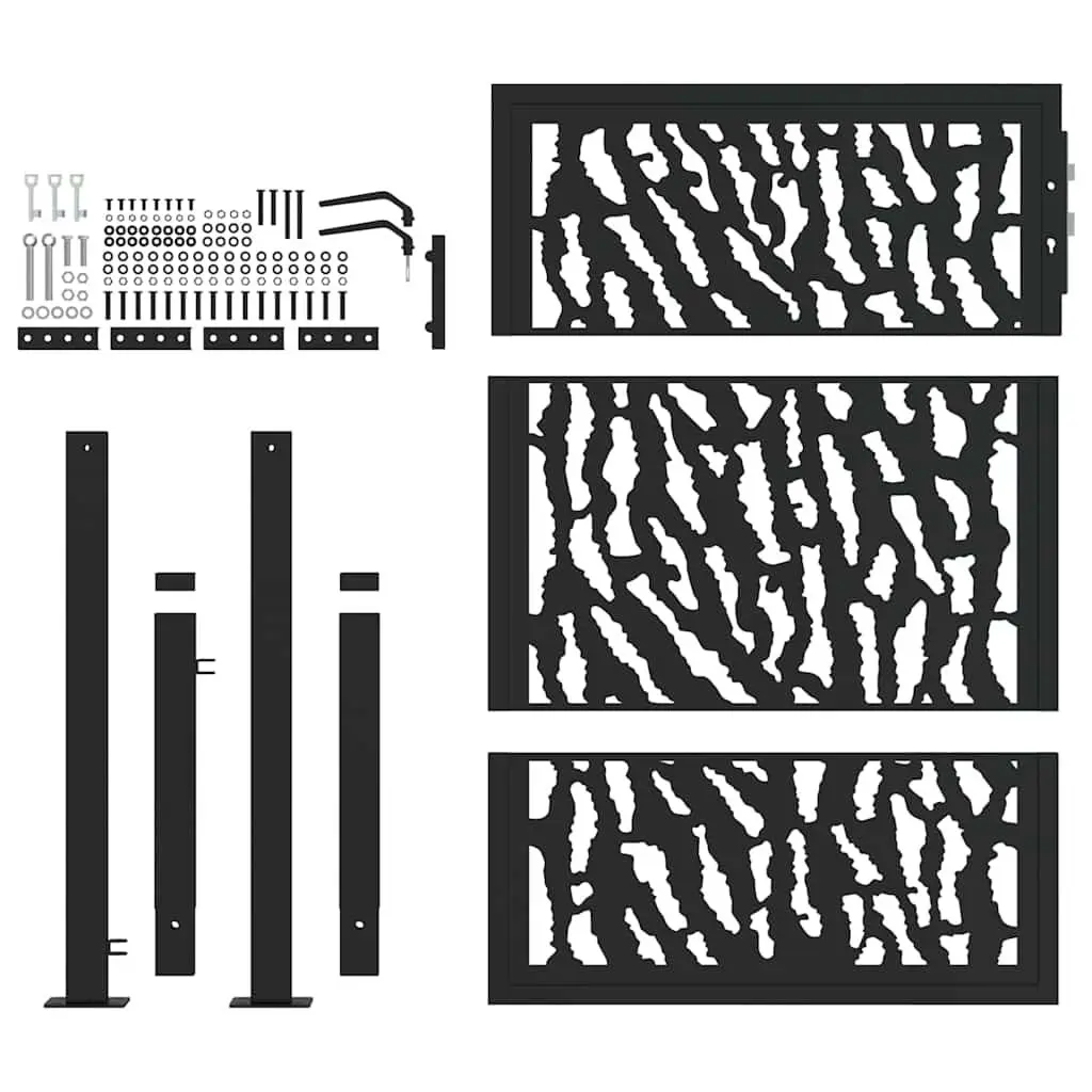 Garden Gate Black 100x125 cm Steel Laser-Cut Design Outdoor Fence Entry Lockable