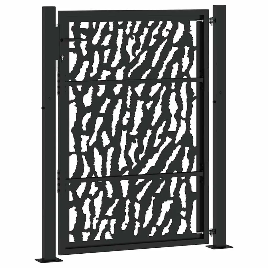 Garden Gate Black 100x125 cm Steel Laser-Cut Design Outdoor Fence Entry Lockable