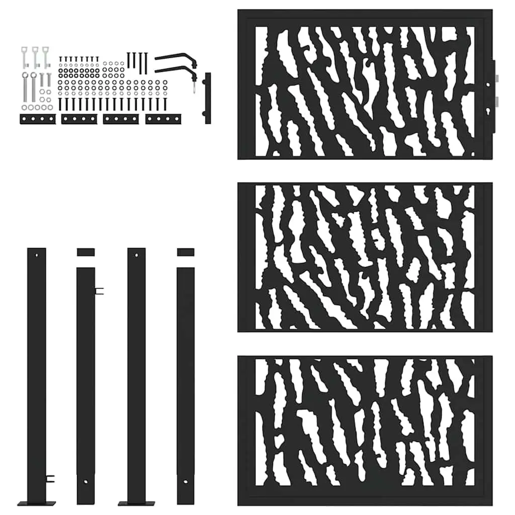 Garden Gate Black 100x150 cm Steel Laser-Cut Design Lockable Entrance Patio
