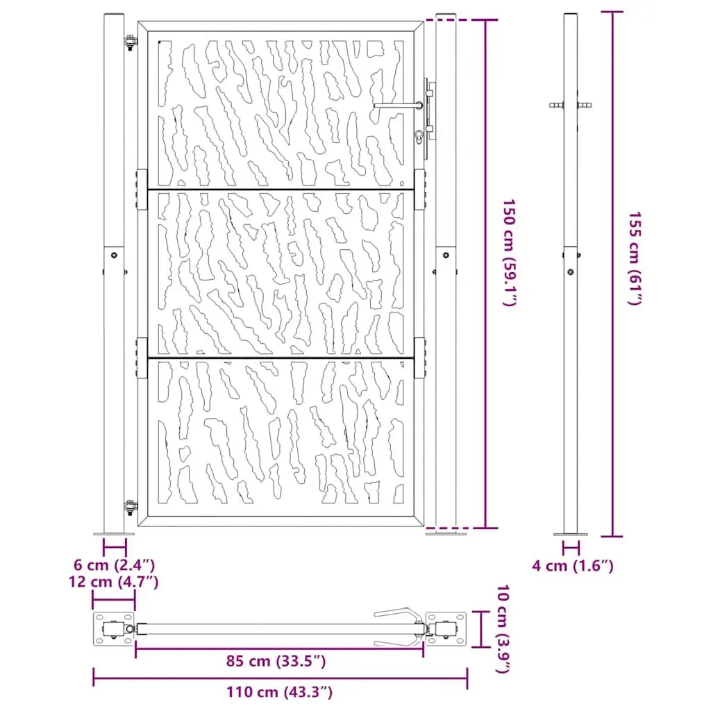 Garden Gate Black 100x150 cm Steel Laser-Cut Design Lockable Entrance Patio