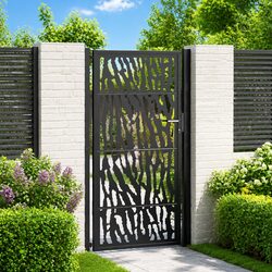 Garden Gate Black 100x175 cm Steel Laser-Cut Design Lockable Entrance Fencing