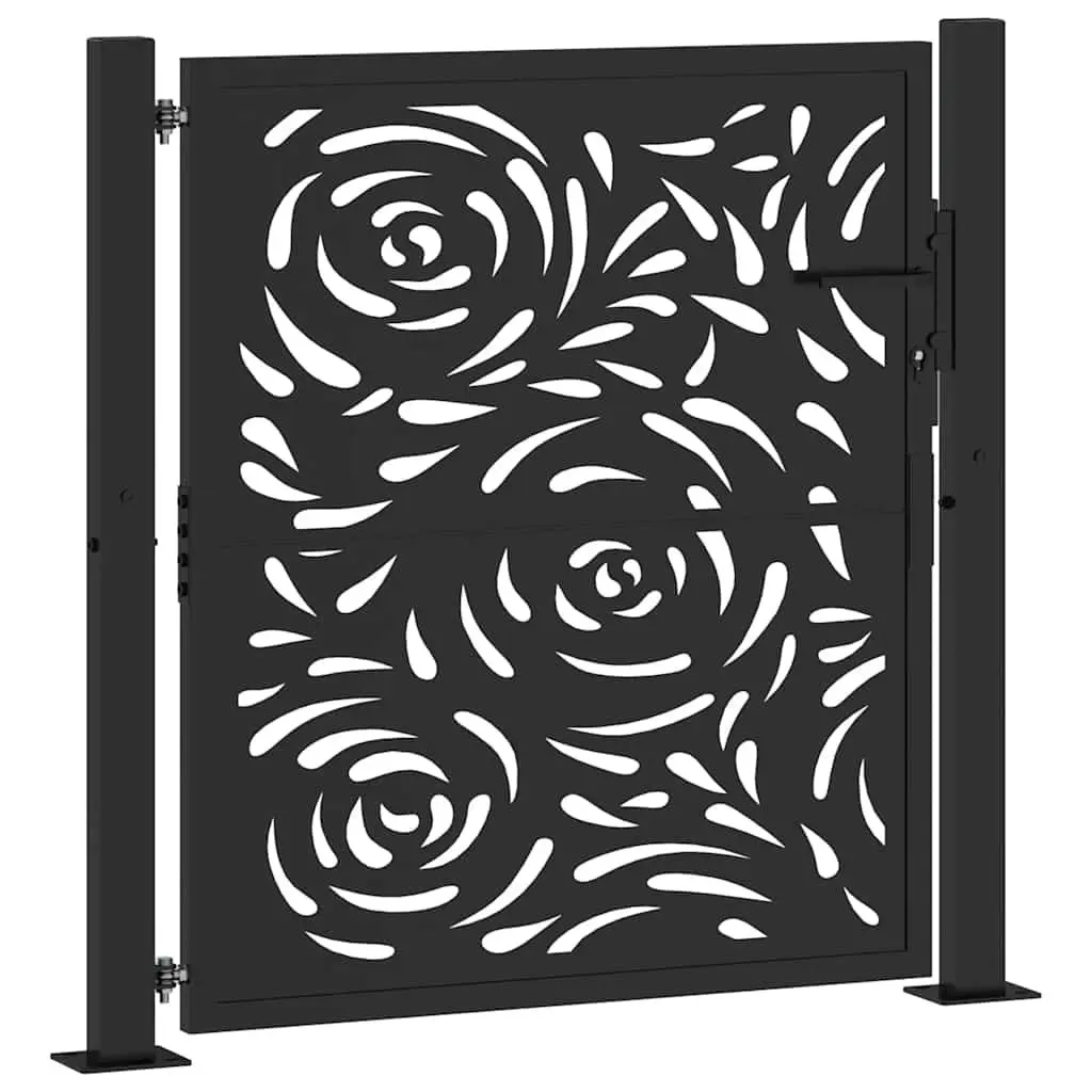 Garden Gate Black 100x100 cm Steel Flame Design Outdoor Patio Entrance Lockable