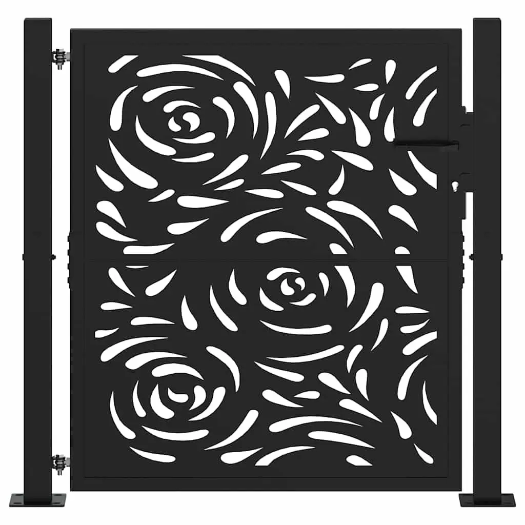 Garden Gate Black 100x100 cm Steel Flame Design Outdoor Patio Entrance Lockable