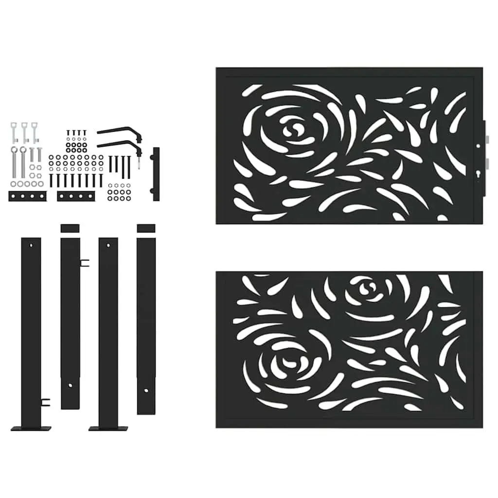 Garden Gate Black 100x100 cm Steel Flame Design Outdoor Patio Entrance Lockable