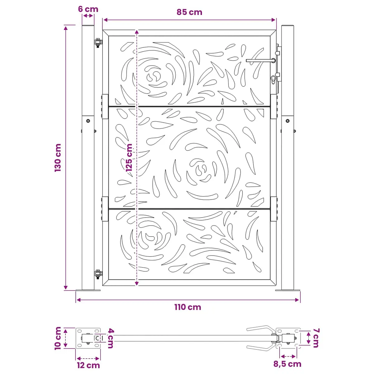 Black Steel Garden Gate 100x125cm