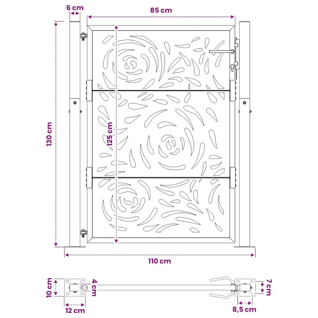 Black Steel Garden Gate 100x125cm
