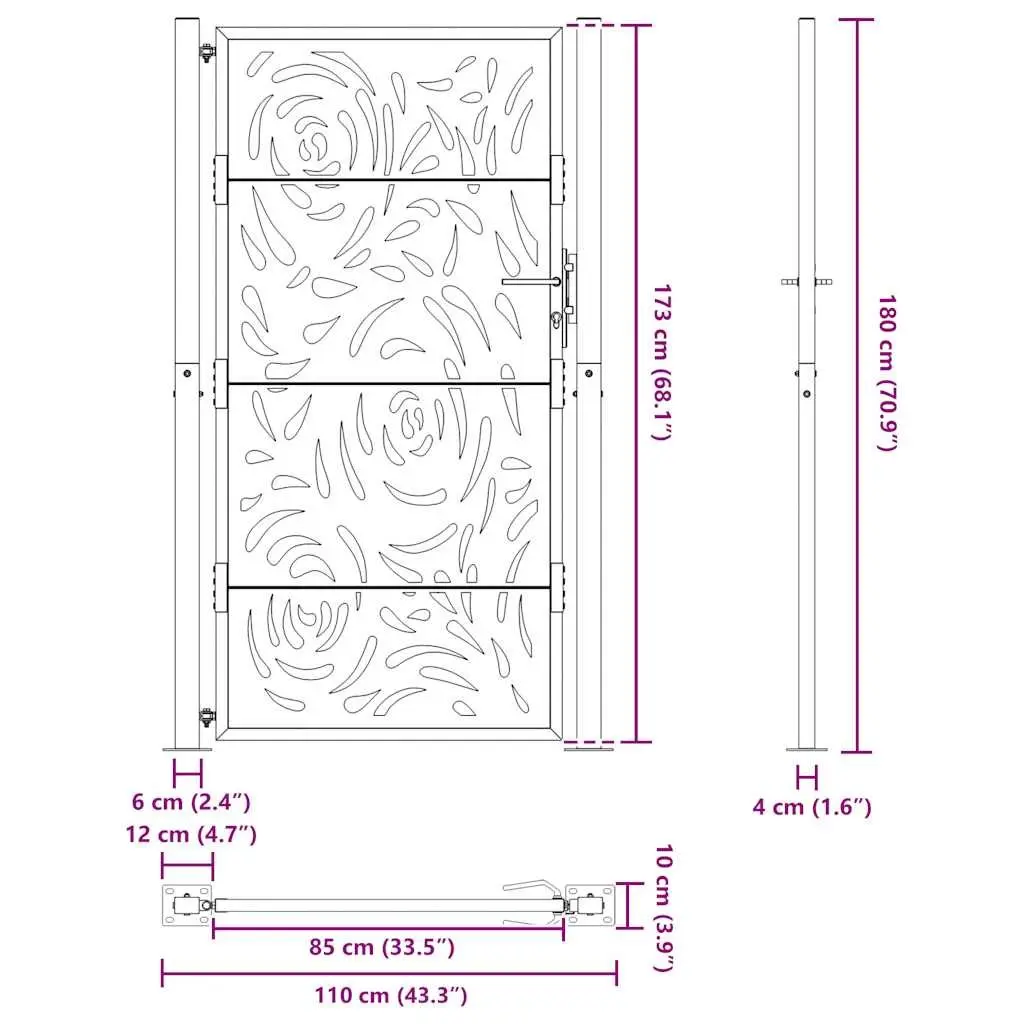 Garden Gate Black Steel 100x175cm with Locking System