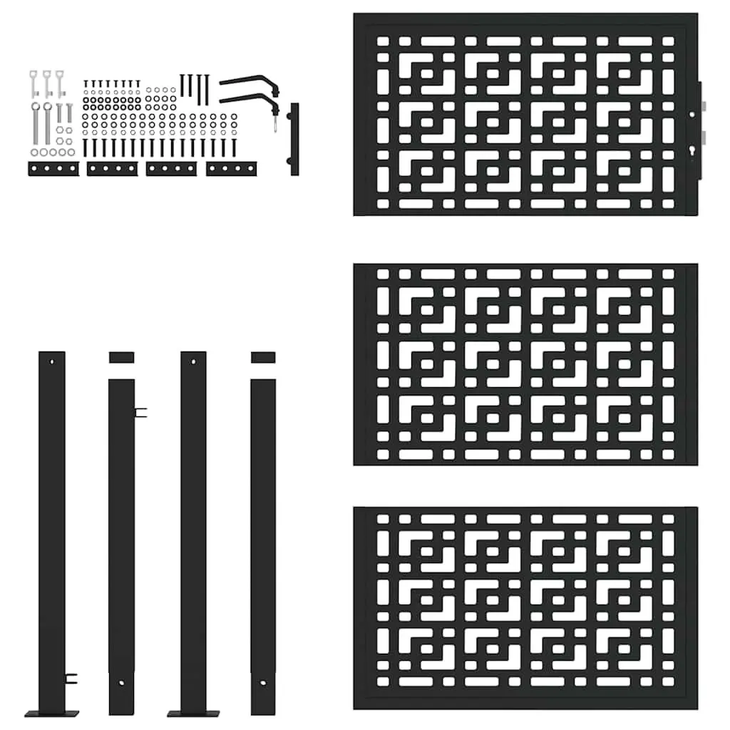 Garden Gate Black Steel Outdoor Fence Entry Cross Design 100x150 cm Lockable