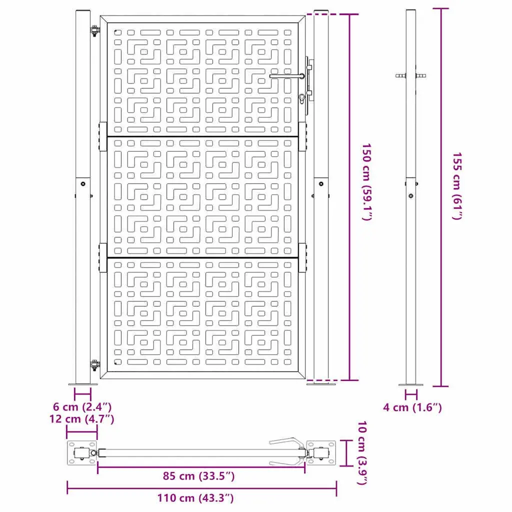 Garden Gate Black Steel Outdoor Fence Entry Cross Design 100x150 cm Lockable