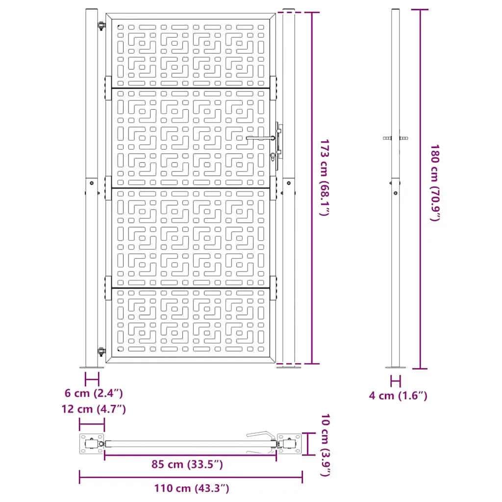 Garden Gate Black 100x175 cm Steel Cross Design Lockable Entrance Patio Fencing