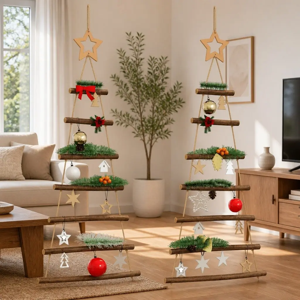 Hanging Christmas Tree Decorations Wall Decor 42x90cm 2 Piece Natural Wood Branch