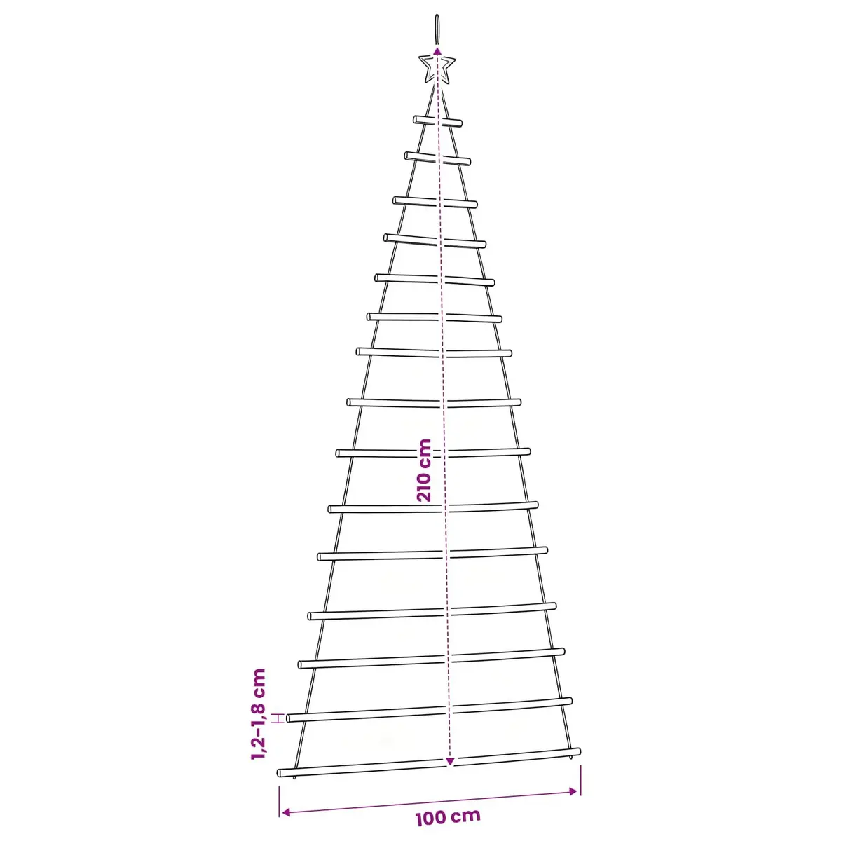 Hanging Christmas Tree Decoration for Wall or Door 100x210cm Natural Wood Branches