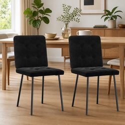 Dining Chairs Set of 2: Black Velvet Upholstery & Foam Padding