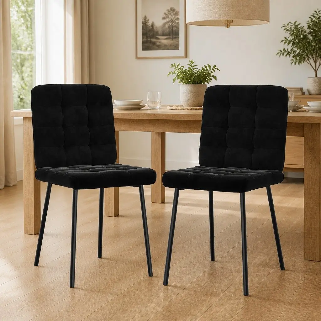 Dining Chairs for Kitchen Black Velvet 2 Piece