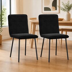 Dining Chairs Set of 2 - Black Velvet with Sturdy Frame