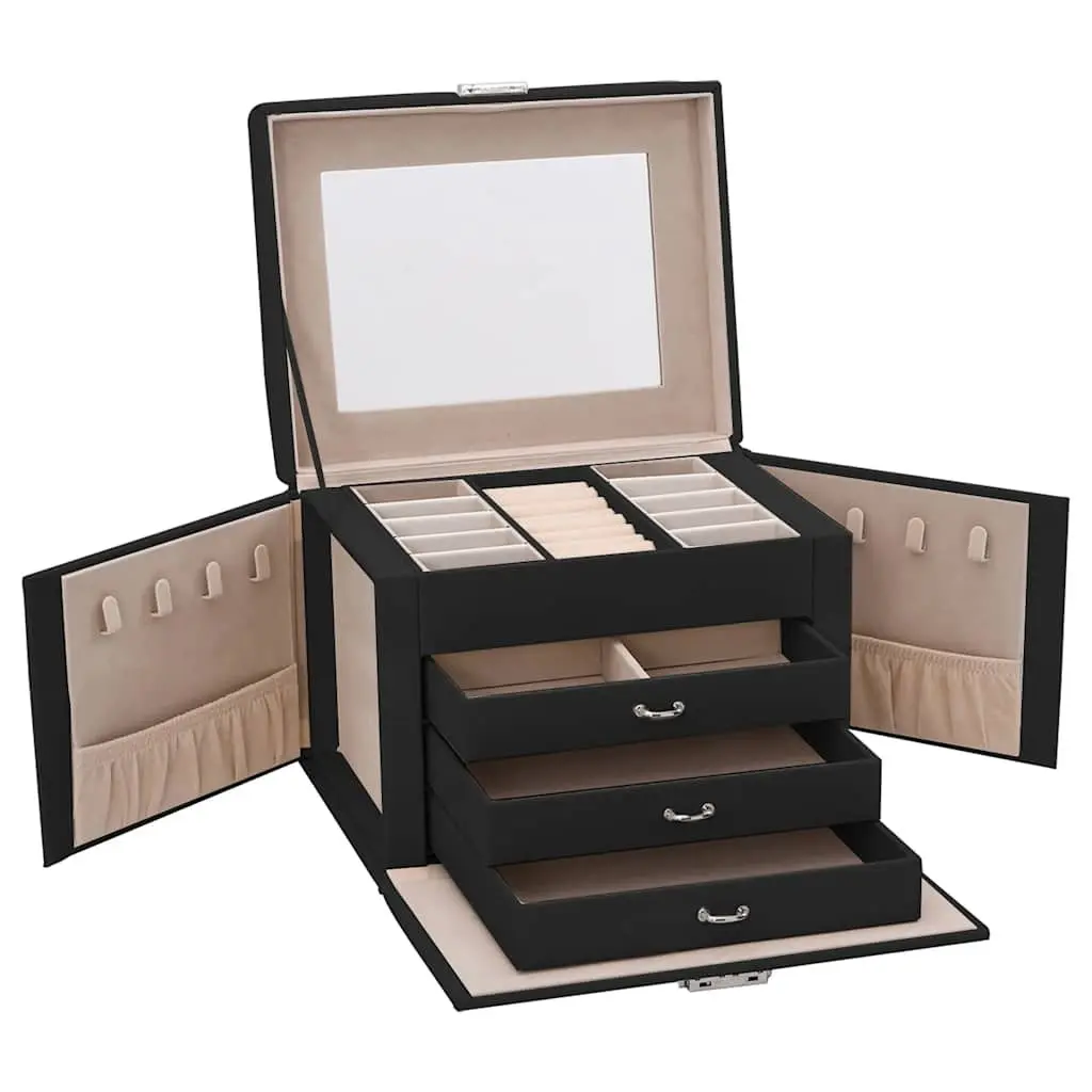 Jewellery Box 4-Layer Organiser with Mirror for Storage Black