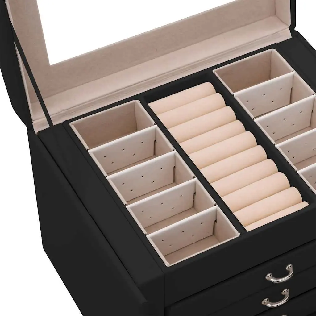 Jewellery Box 4-Layer Organiser with Mirror for Storage Black