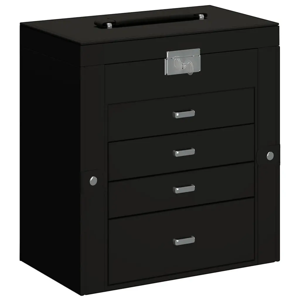 Jewellery Box 5-Layer for Organising Jewellery Collection with Mirror and Lock Black