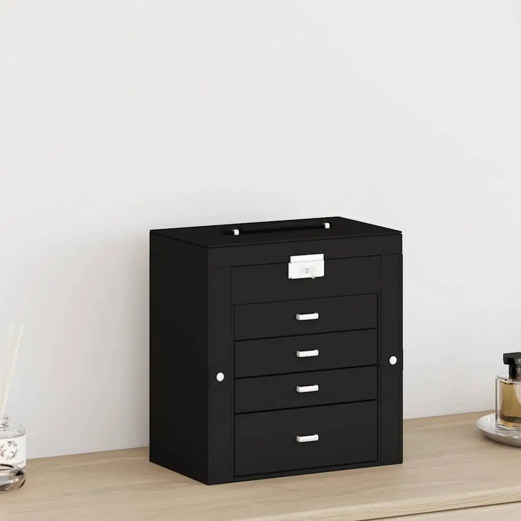 Jewellery Box 5-Layer for Organising Jewellery Collection with Mirror and Lock Black