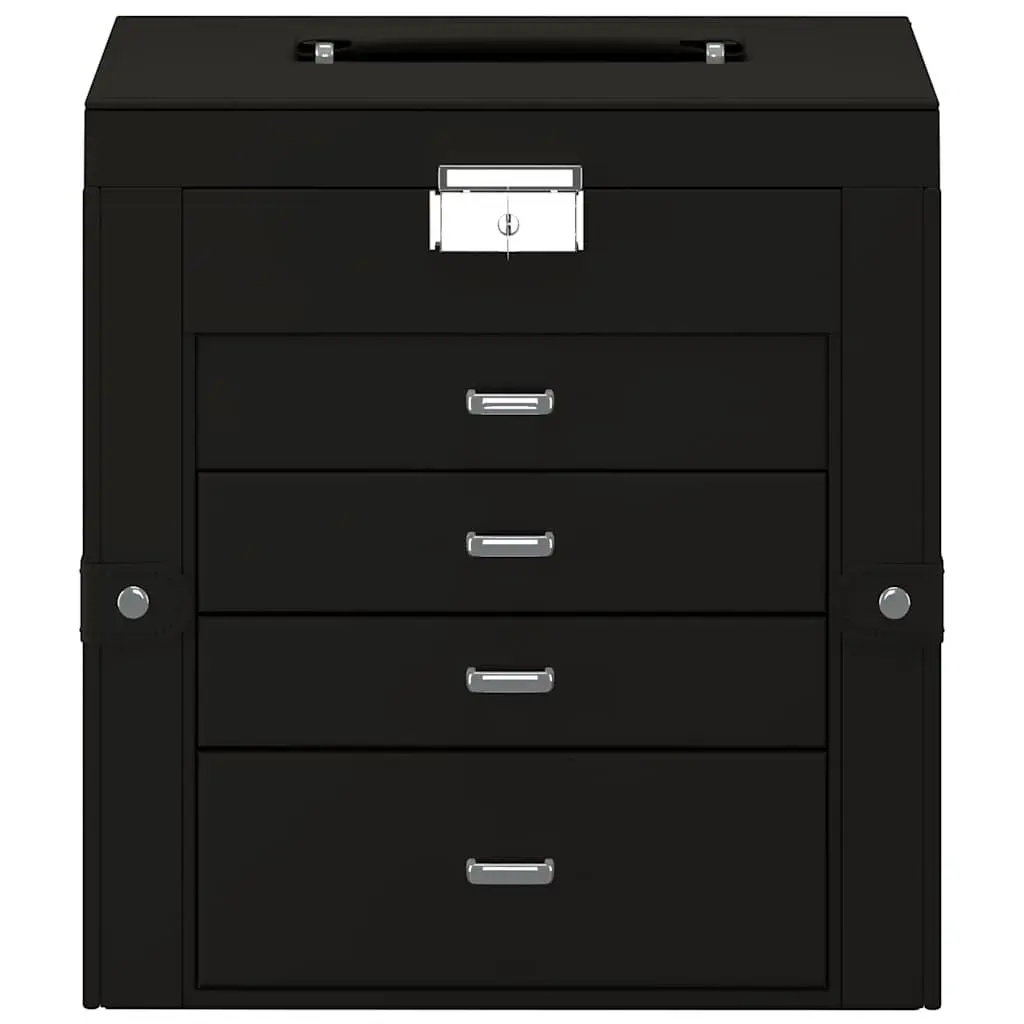 Jewellery Box 5-Layer for Organising Jewellery Collection with Mirror and Lock Black