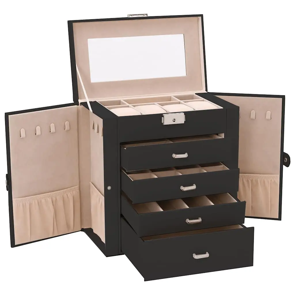 Jewellery Box 5-Layer for Organising Jewellery Collection with Mirror and Lock Black