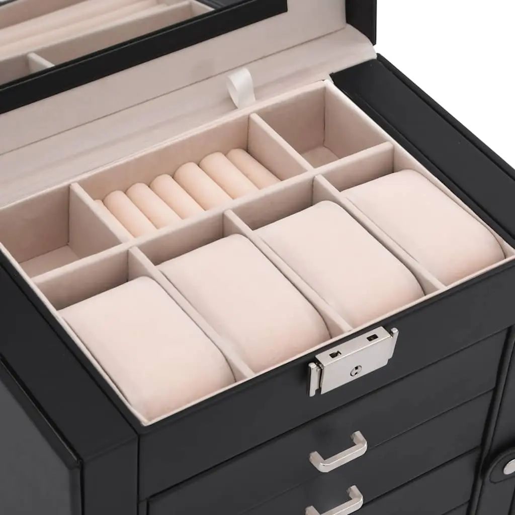 Jewellery Box 5-Layer for Organising Jewellery Collection with Mirror and Lock Black