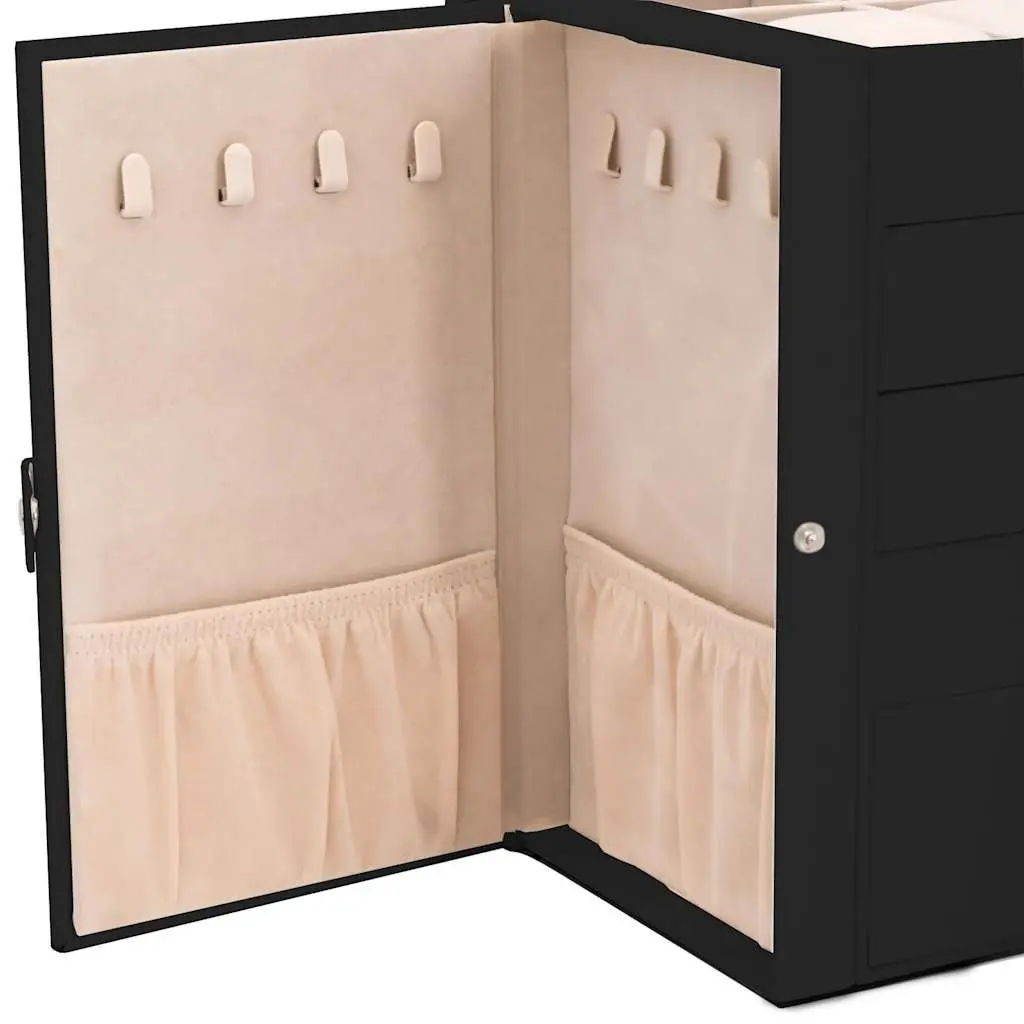 Jewellery Box 5-Layer for Organising Jewellery Collection with Mirror and Lock Black
